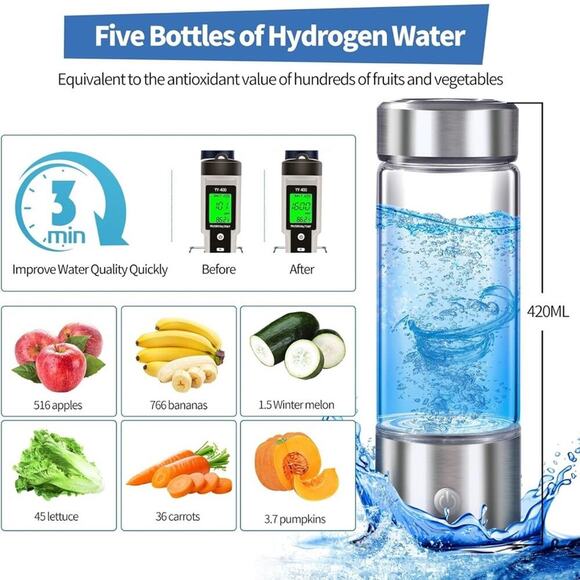 Hydrogen Water Bottle Generator SPE PEM Technology Water Ionizer Rechargeable - Picture 4 of 6